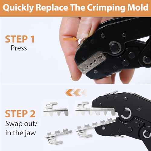 6-in-1 Crimping Tool Set, Wire Crimping Tool with Quick-Change 6 Dies (40Cr), Ratcheting Wire Crimper Tool for Dupont, Ferrule, Open Barrel, Heat Shrink/Insulated, Non-Insulated & Solar, Case Included