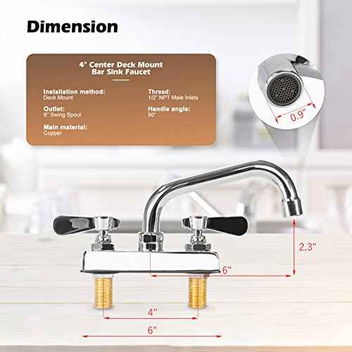 Leak-Free Commercial Bar Sink Faucet 6" Swivel Spout with Ceramic Valve, Utility Laundry Sink Faucet 4" Center Deck Mount, Brass Constructed for Large Sink in Kitchen, Laundry Room, Garage