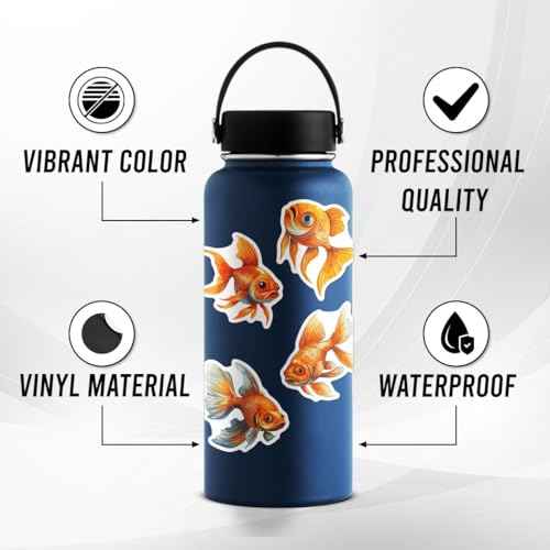 Pack 50 Pcs Cute Ocean Animal Goldfish Stickers for Water Bottles Waterproof Laptop Luggage Computer Scrapbooking Teen Adults Girls Boys Aesthetic Sticker Packs Small Vinyl Decals
