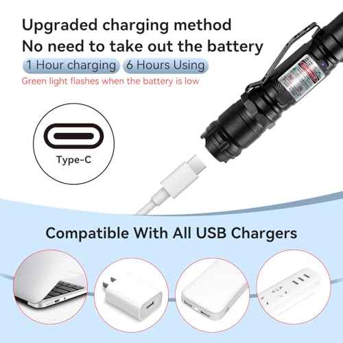 [Professional] Rechargeable Green Laser Pointer High Power Green Beam Laser Light Long Distance Range for TV/LED/LCD Screens Tactical Flashlights Presentation Office/Outdoors/Astronomic [002]