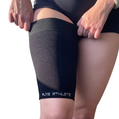 Thigh Compression Sleeve – Hamstring, Quadriceps, Groin Pull and Strains – Running, Basketball, Tennis, Soccer, Sports – Athletic Thigh Support (Single) (1 Sleeve - Midnight Black, XL)