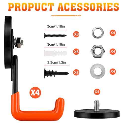 Large Magnetic Hooks Heavy Duty Magnetic Garage Hook,4 Pack Magnet Hooks with Anti-Slip Coating, Strong Storage Utility Magnetic Hook fo Metal Cabinet,Pegboard,Garage Shelve,Garden Tools(Orange,M)