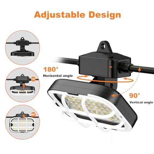 50ft LED Construction String Lights,Super Bright 7500lm 75w Adjuest 90&180 Degrees On Both Sides Waterproof IP66 Led String Work Lights, Construction Temporary Lights (50ft-Adjustable 5lights).