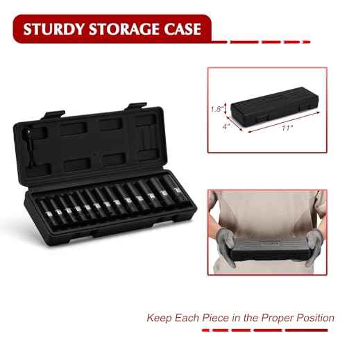 EMENTOL 14PCS 3/8"Dr. Deep Impact Socket Set, Metric, 12-Point, CR-V, 14 Pieces 3/8-Inch Drive Deep Socket Set, 7mm - 19mm
