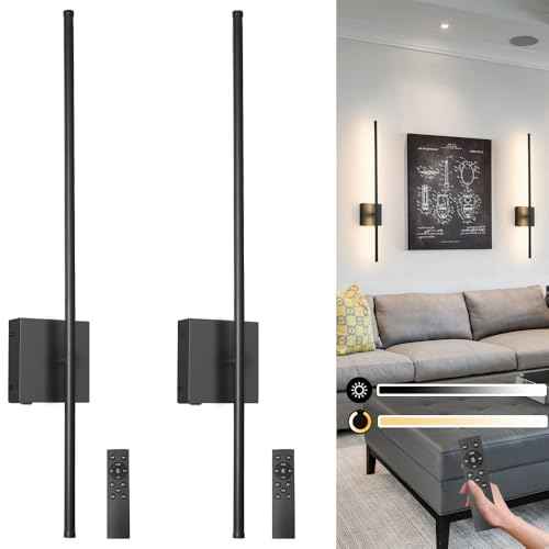 Battery Operated Wall Sconce Set of 2, Black USB Rechargeable Sconces Wall Deco Set of Two, Dimmable Cordless Wall Sconce with Remote Control, LED Wireless Wall Lighting,31.6 in
