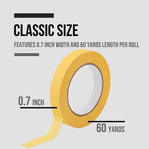 Lichamp 18mm x 55m Yellow Automotive Masking Tape for Painting, Auto Body Masking Tape for Car Detailing, Yellow Painters Tapes 0.7 inch x 60 Yards x 2 Rolls