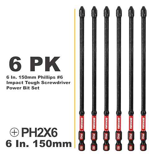 Impact Tough #2 Phillips 6 in. D2 Steel Long Extension Insert Driver Bits,6Pack 1/4 Inch Hex Shank Long Cross Magnetic PH2 Screwdriver Bits Set