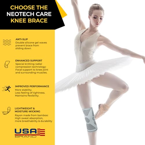 NeoTech Care Knee Support Brace - Breathable - Men, Women, Right or Left (Gray, Size M, 1 Pair)