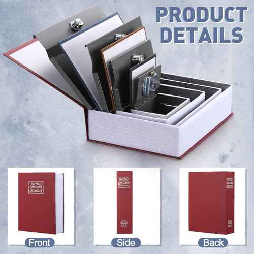 Weysat 4 Packs Diversion Book Safe with Key Lock Secret Metal Safe Box Portable Hidden Lock Box Fake Book Concealment Furniture Multiple Size for Money Jewelry