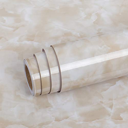 Livelynine Marble Countertop Contact Paper Waterproof Peel and Stick Countertops Beige Marble Wallpaper Self Adhesive Kitchen Counter Top Vinyl Wrap Desk Cover Cabinet Renter Friendly 15.8x78.8