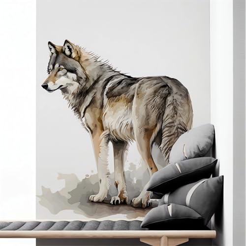 Realistic Wolf Wall Stickers, sacinora Ink Wolf Wild Animal Wall Decals Removable Vinyl Peel and Stick for Living Room Bedroom Sofa TV Background Art Home Decorations