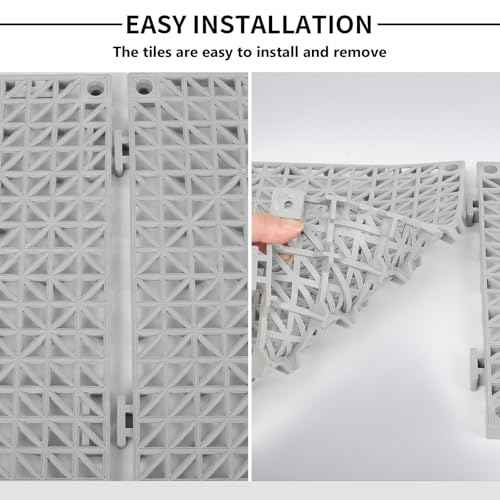 12inx12in Interlocking Drainage Tiles, Premium PVC Non-Slip Floor Mats with Quick-Drain Design for Bathroom, Kitchen, Swimming Pool, Garden,(12 Packs Grey)