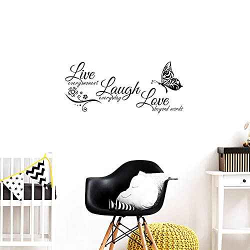 Live Laugh Love Wall Decal Art, Vinyl Live Every Moment Laugh Every Day Love Beyond Words Wall Decor Stickers Motivational Quotes for Bedroom, Removable Wall Sign Mural DIY Home Decoration(13.8Wx30L)