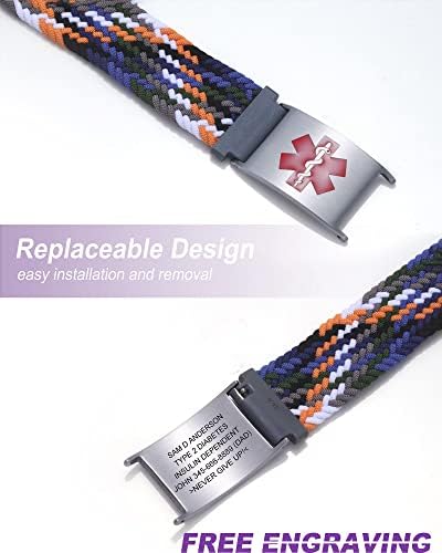 Personalized Sport Medical Alert Bracelets for Women Men - Custom Medical ID Bracelets with Free Engraving - Hook and Loop/Elastic/Stainless Steel/Silicone Watch Wristband Emergency Bracelet