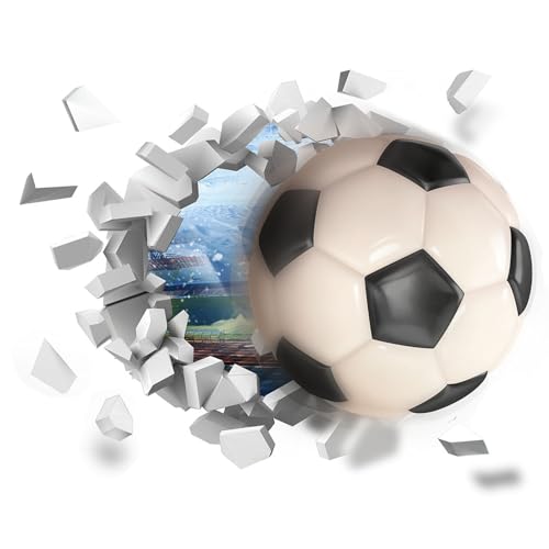 CEYAZYE 29.5"x27.4" 3D Soccer Wall Stickers, Removable Football Wallpaper Art Decor for Boys Room, Vinyl Soccer Sport Wall Sticker Posters Decal for Bedroom Playroom Living Room Window Door Decoration