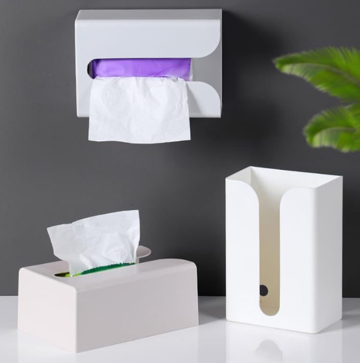 Wall Mounted Tissue Box Holder, Self Adhesive No Drill Napkin Dispenser Minimalist ABS Plastic Tissue Box for Bathroom Kitchen Counter Under Cabinet Storage for Paper Towels Wipes (Grey)
