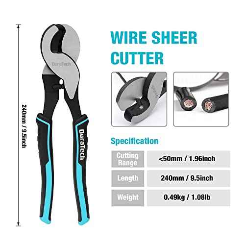 DURATECH Battery Cable Lug Crimping Tool with Wire Cutter-Wire Crimper Tools-AWG 10 8 6 4 2 1/0-Battery Terminal Crimper for Heavy Duty Wire Lugs, Copper Lugs