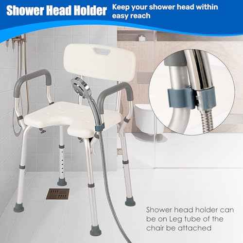 Shower Chair with Arms and Back Heavy Duty 330lbs, Shower Seat for Inside Shower Bathroom Chair with U-Shaped Cutout Seat & Cold-Proof Pads, Tools-Free Assembly