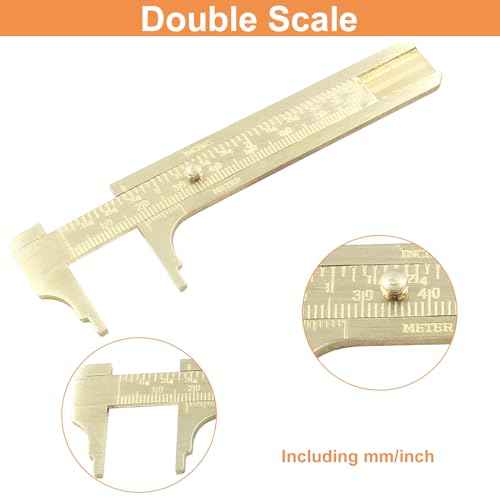 Piutouyar 80mm/3.15" Pocket Vernier Caliper Ruler, Brass Sliding Gauge Pocket Caliper, Mini Measuring Tool Double Scale mm/inch Metal Handy Caliper
