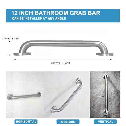 Stainless Steel Bathroom Safety Shower Grab Bar, Anti Slip Bathtubs Grab Bars,Toilet Assist Saft Handle Handrail ADA Compliant 500lbs for Handicap Elderly Senior (Brushed, 12 Inches 2 Pack)
