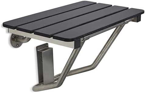 32-inch x 15-inch ADA Folding Wall Mount Bathroom Shower Seat Bench, Black Slatted Phenolic Seat