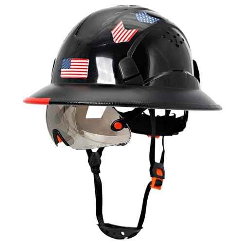 Full Brim Hard Hats Construction OSHA Approved with Clear Visor - Cascos De Construccion Vented Hard Hat with Chin Strap ANSI Z89.1 Adjustable Cool Vent Work Safety Helmet for Men Women