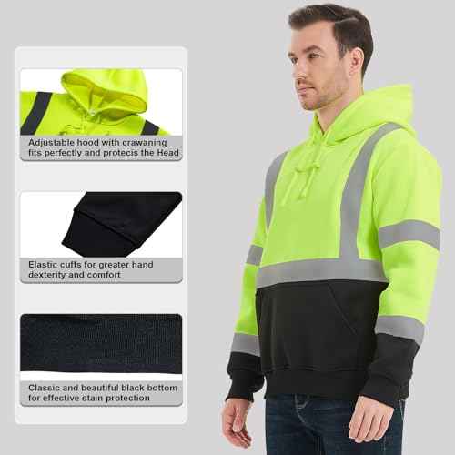 ProtectX Hi Vis Hoodie for Men Women High Visibility Safety Sweatshirt Reflective with Pockets for Construction Work Class 3