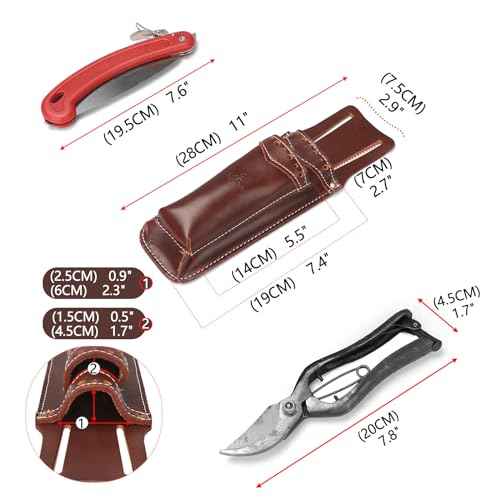 Tourbon Leather Garden Pruning Shears Folding Saw Double Holster Gardening Florist Pouch Multipurpose Tool Holder for Belt, Brown