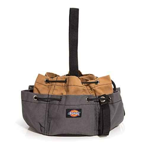 Dickies 12-Pocket Drawstring Work/Tool Bag, Heavy-Duty Drawstrings for Quick-Closure, Snap-Secured Tape Strap, Durable Canvas Construction, Grey/Tan