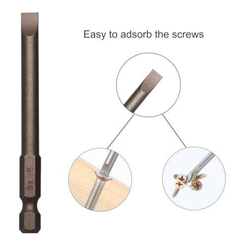 10Pcs Flat Head Screwdriver Bits 6mm / 0.24inch Magnetic Slotted Tip Screwdriver Bits 1/4inch Hex Shank 3inch Long