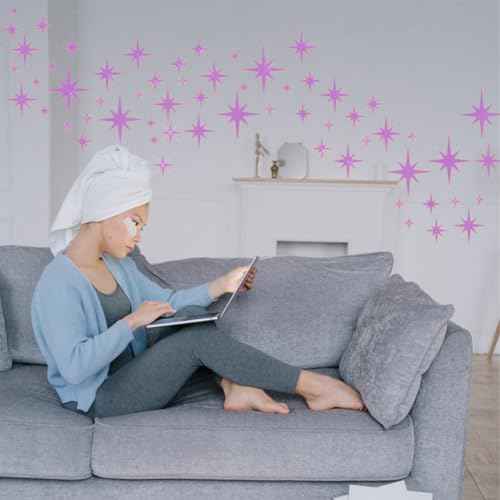 ELANE Acrylic Mirror Wall Stickers - Star Decor for Walls, Bathroom (Purple)