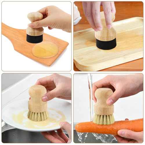 Cutting Board Oil Wax Applicator and Scrub Brush Set- Natural Bamboo with Sisal Fiber and Sponge for Mineral Oil Board, Wooden Worktops, Butcher Blocks, Utensil Care(as Shown,Size:2pcs)
