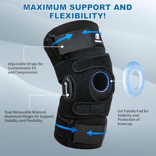 Hinged Knee Brace, Knee Braces for Knee Pain with Dual Metal Side Stabilizers and GEL Patella, Knee Support for Relieve ACL, MCL, Meniscus Tear, Arthritis, Tendon Pain, Knee Brace for Men and Women