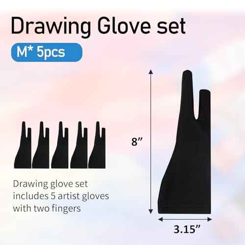 Falling in Art 5 Pack Drawing Gloves With Two Fingers, Digital Artist for Left and Right Hand, Soft Art for Graphic Drawing Tablets, iPads, Monitors and Paper Sketching, M