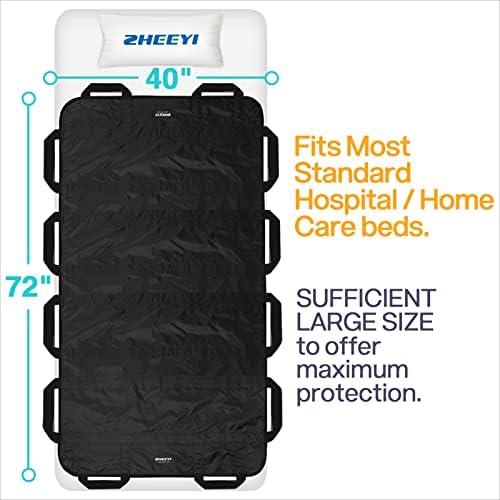 Multipurpose 72" x 40" Positioning Bed Pad with Reinforced Handles - Reusable & Washable Transfer Sheet for Turning, Lifting & Repositioning - Double-Sided Nylon Fabric, Black