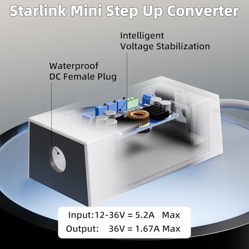 Starlink Mini 12V Battery Adapter with Step Up Converter, Battery O Ring Cable to DC Female 12V-24V to 36V Step Up Booster