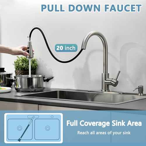 Kitchen Faucet with Soap Dispenser, 3 Modes Stainless Steel Kitchen Sink Faucet with Pull Down Sprayer, Brushed Nickel Single Handle High Arc Mixer Taps for Bar Laundry Camper RV
