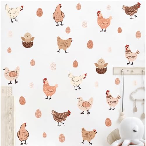 Boho Hens Chicken Wall Stickers, Rustic Chick Eggs Vinyl Wall Decals, Removable Funny Farm DIY Wall Art for Kitchen Playroom Farmhouse Decor
