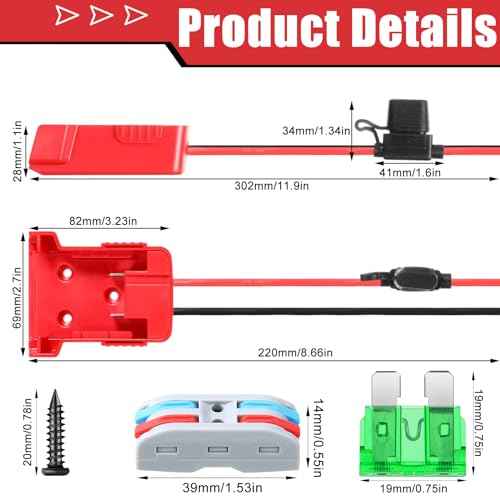 Pickmesh 4 Packs Wheels Adapter Compatible with Milwaukee/M18 18v Battery Adapter Converter Kit for RC Car Robotics RC Truck DIY Use Power Connector with 12AWG Wire Fuses and Wire Terminals