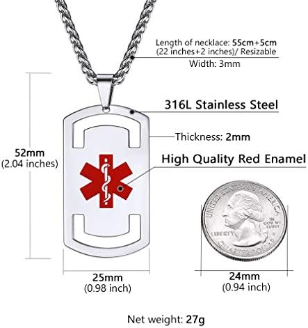 Supcare Medical Alert Necklace for Men Women, Stainless Steel Engraved Medical Emergency Pendant,Customized Medical ID Jewelry(16 Types)