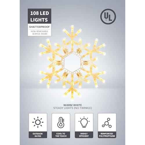 Brightown Christmas Snowflake Lights Outdoor, 108 LED 36" Folding Big Snowflake Hanging Lights, Waterproof Christmas Decorations for Window, Indoor House, Porch, Eave, Pergola, Warm White