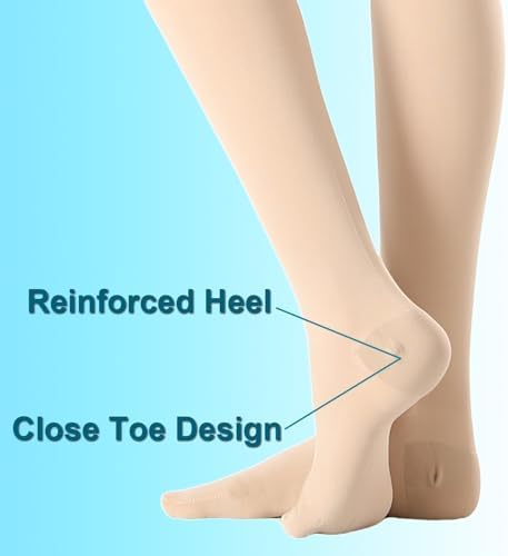 Medical Compression Pantyhose for Women & Men,20-30mmHg Graduated Support Hose Tights,Opaque Close Toe Waist High Compression Stockings for Varicose Veins,Swelling,Edema,Flight