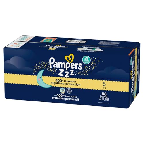 Pampers ZZZ Overnight Diapers, Size 5 (27+ lbs), 88 Count, Nighttime Protection Disposable Baby Diaper, Night Time Leak and Skin Protection