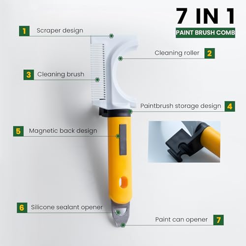 VOOMEY 7-in-1 Paint Brush Comb, Paint Roller Cleaner, Paint Brush Cleaner Tool,Paint Can Opener,Scraper Design