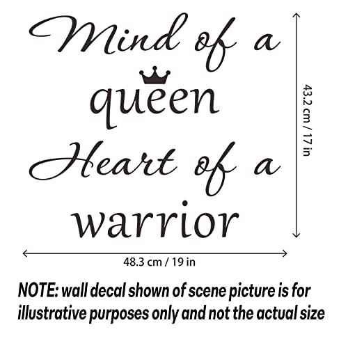 Wall Stickers for Bedroom, Wall Art Decal Mind of A Queen Heart of A Warrior Motivational Feminism Quote Stickers Removable DIY Vinyl Murals Decor for Woman Home Office Bedroom Living Room Decor