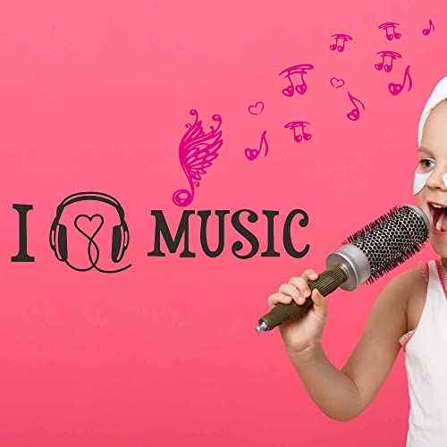 Music Lovers Wall Decal with Headphones and Musical Notes - Removable PVC Wall Art for Studio, Living Room, Teen Bedroom, or Nursery - Creative Size 44"x26" JWH183 (Black Headphones + Blush Notes)