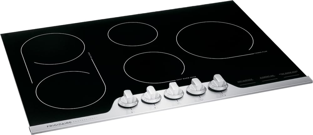 Frigidaire Professional 30 Inch Electric Cooktop, Ceramic Glass 5-Burner Flat Range with Stainless Steel Trim, FPEC3077RF