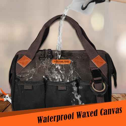 WELKINLAND 18 Pockets Electrician Tools Bag,14" Heavy Duty Plumber Tool Bags, Waxed Canvas Tools Bags, Large-Opening Tool Bags For Men, 25L Hand Tools Bag With Zipper
