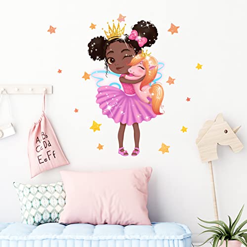 Little Princess Hugging Baby Horse Wall Decals Nursery Preschool Wall Stickers for Kid Baby Girl Removable Peel and Stick Waterproof Wall Art Decor Stickers for Living Room Bedroom Bathroom