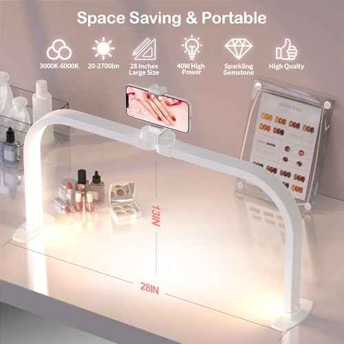 Upgrade Large Half Moon Light for Nail Desk with Phone Holder for Nail Lamp, Arch Moon Light Tech Perfect for Professional Manicure (White, Large)